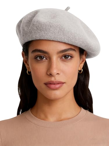 Sumolux Women Beret Hat Vintage French Solid Color Classic Winter Cap - color: Grey C