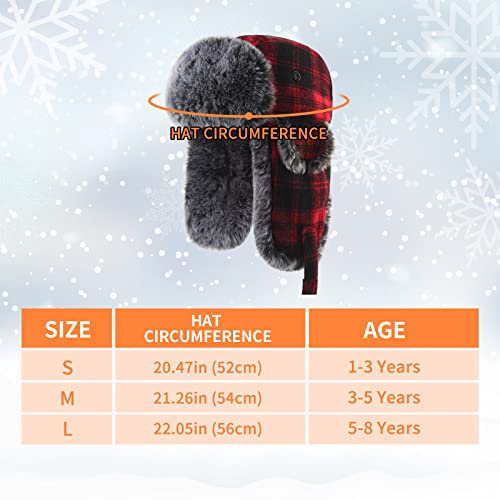 Toddler Kids Trapper Hat Boys Girls Winter Hat with Ear Flaps 1-8T - color: Red Plaid, size: 1-3T