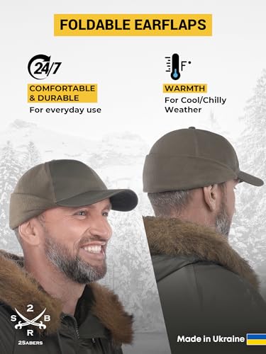 2SBR 2SABERS Mens Winter Hat with Earflaps and Visor - Warm Trucker Baseball Cap Hat - color: Olive Green, size: X-Large