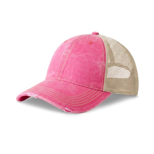 CHOK.LIDS Washed Trucker Hat Unstructured Distressed Pigment Dyed Cap - color: (Hot Pink)