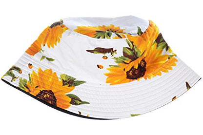 BYOS Unisex Trendy Reversible Lightweight Printed Bucket Hat Packable Outdoor - color: Hearty Sunflower