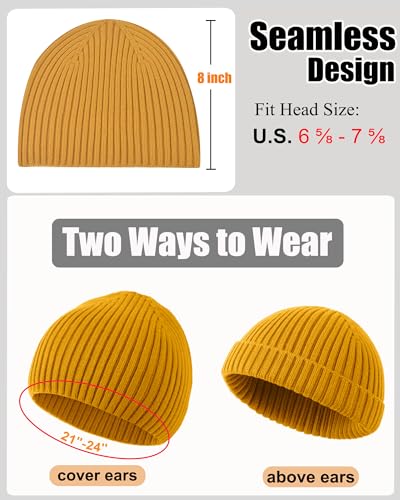 ROYBENS Wool Beanie for Men Women, Seamless Knit Warm Winter Hat Skull Caps - color: 1pcs-yellow