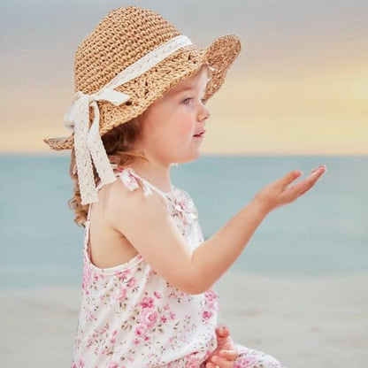 pureborn Baby Toddler Girls Straw Sun Hat Summer Beach Hat - color: Brown, size: 2-5T