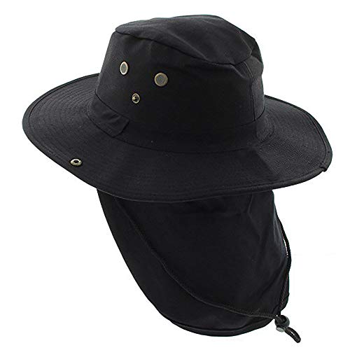 Mrlahat Wide Brim Outdoor Safari Summer Sun Protection Hat with Wide Ear and Neck Flap - color: Black, size: X-Large (59cm)
