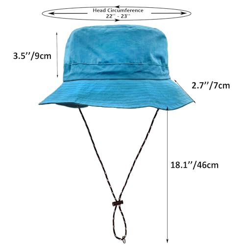 woogwin Waterproof Bucket Rain Hat with Chin Strap Quick Dry Packable Boonie Sun Hat Safari Hat UV Protection - color: Lake Blue