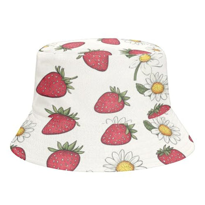 Reversible Bucket Hat for Women Men, Cotton Packable Summer Sun Hat, Double-Side-Wear Fisherman Cap for Beach Travel Hiking - color: Mz-strawberry1 Hat