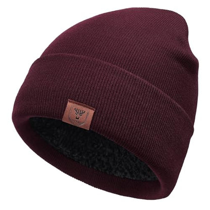 OZERO Mens Winter Hat, Fleece Lined Cuffed Beanie for Men and Women - color: Wine Red