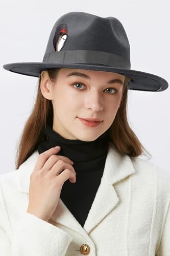 BABEYOND Fedora Hats Cap for Men Women Wide Brim Hat 1920s Gatsby Panama Costume Accessories - color: Dark Gray