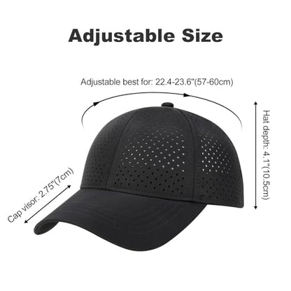FEINION Men Laser Mesh Breathable Snapback Baseball Cap - color: Black