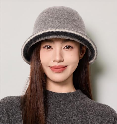 Women Warm Vintage Bucket Hats Fashion Fedora Cloche Cap Classic Felt Bowler Hat Outdoor Fall Winter - color: Grey