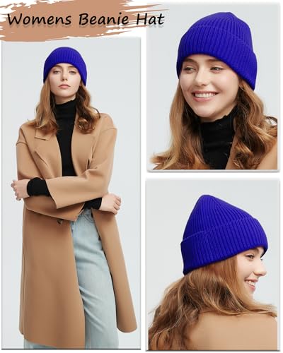 Wool Beanie for Men Women, Seamless Knit Cuffed Warm Winter Hats - color: 1pcs-blue