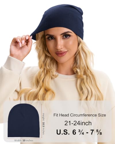 vidsel 100% Cotton Slouchy Beanie for Women Men, Thin Beanies Winter Hat - color: Navy Blue