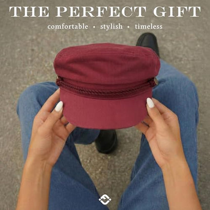 Funky Junque Greek Fisherman Newsboy Cap, Cotton Captains Bakerboy Hat - color: 2 Pack - Black & Burgundy