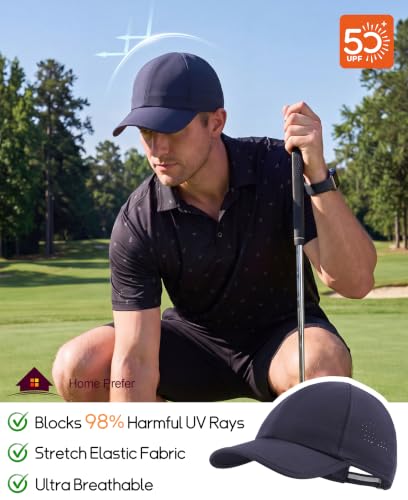 Home Prefer UPF50 Sun Hat for Men Women Reflective Water Repellent Quick Dry Baseball Cap Golf Running Outdoor Sport Hat - color: Navy Blue, size: Large