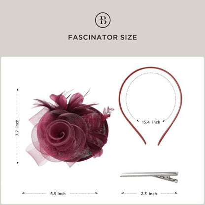 BABEYOND Fascinators Hats for Women Tea Party Mesh Flower Pillbox Derby Hat - color: Wine Red