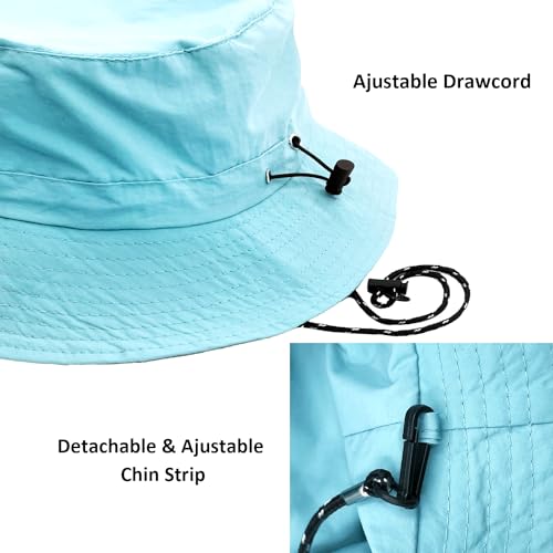 woogwin Waterproof Bucket Rain Hat with Chin Strap Quick Dry Packable Boonie Sun Hat Safari Hat UV Protection - color: Skyblue