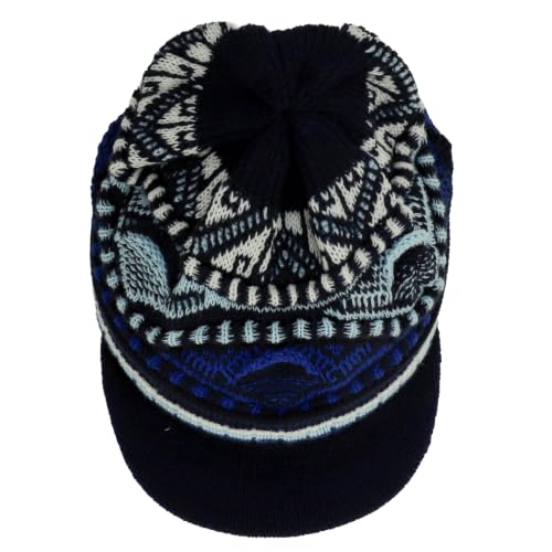 Armycrew Rasta Jamaica Style Thick Acrylic Knit Cuff Beanie Visor - color: Navy Sky 1