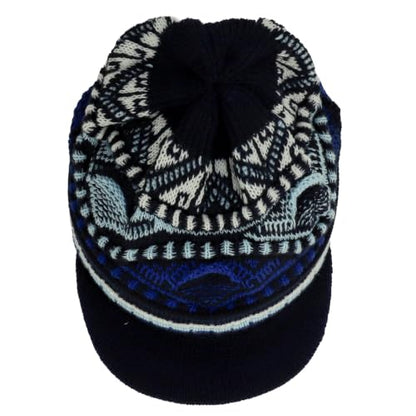 Armycrew Rasta Jamaica Style Thick Acrylic Knit Cuff Beanie Visor - color: Navy Sky 1