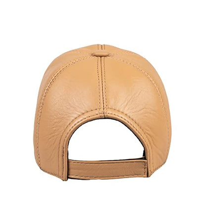 Genuine Leather Unisex Baseball Cap - color: Dark Beige
