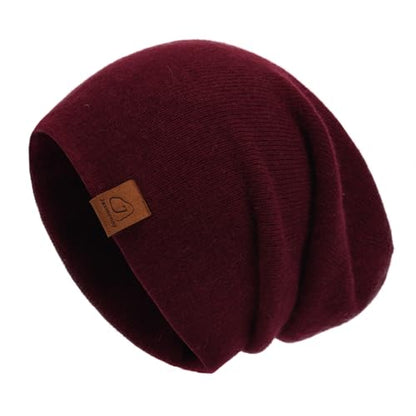 jaxmonoy Slouchy Knit Beanies Winter Hats for Women Men Soft Warm Reversible Slouch Cuffed Skull Knitted Beanie Cap - color: Wine Red