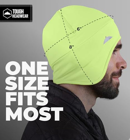 Tough Headwear Thermal Skull Cap - Moisture-Wicking Running Beanie - Snug Fit Ski Helmet Liner - Lightweight Cycling Cap - color: Reversible Black + Hi-viz Yellow