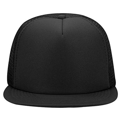 Otto Cap Five Panel High Crown Mesh Back Trucker Snapback Hat Polyester Foam Front Flat Bill Black