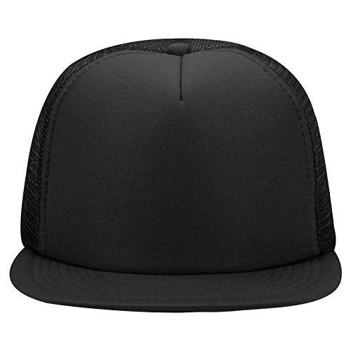 Otto Cap Five Panel High Crown Mesh Back Trucker Snapback Hat Polyester Foam Front Flat Bill Black