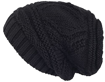 Lilax Knit Slouchy Oversized Soft Warm Winter Beanie Hat - color: Black