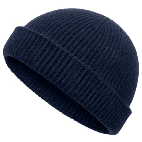 vidsel Thin Wool Fisherman Beanie Hat for Men Women Fall Winter Fashion Cap - color: 1-navy Blue