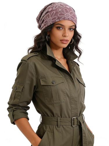 Crochet Slouchy Beanie Hat Turbans Headware for Women - color: Bea10 - Purple