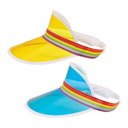 Giovacker Womens Mens PVC Clear Colorful Sun Visor Hats - color: Rainbow Print - Yellow + Sky Blue