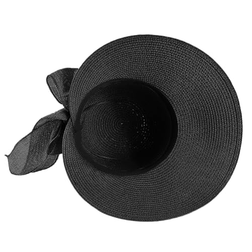 Women Straw Beach Sun Hat Wide Brim UV Protection Floppy Sun Hats - color: Black