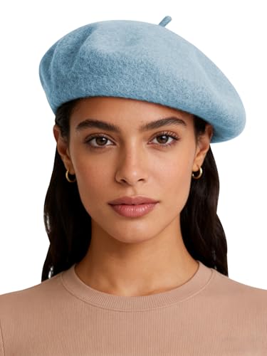 Sumolux Women Beret Hat Vintage French Solid Color Classic Winter Cap - color: Blue E