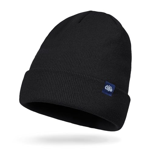 CLAPE Cuff Rolled Beanie for Men Women, Soft Knit Winter Hat Double-Layer Warm Ski Skull Cap Stretch Fit - color: Clkh02-black