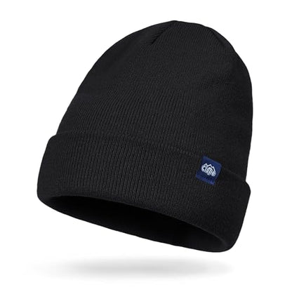 CLAPE Cuff Rolled Beanie for Men Women, Soft Knit Winter Hat Double-Layer Warm Ski Skull Cap Stretch Fit - color: Clkh02-black