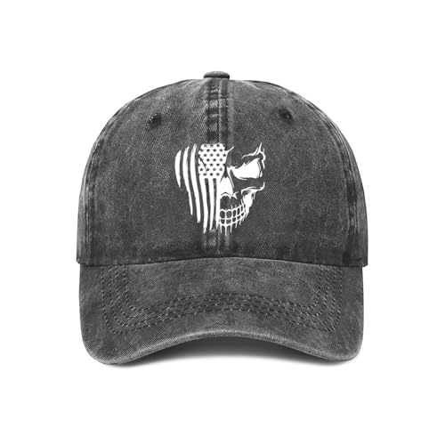 American Flag and Skull Baseball Cap Adjustable Vintage Washed Cotton Hats Gift for Men Women - color: Carbon