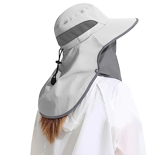 Outdoor Sun Hat Detachable Neck Face Flap UPF 50+UV Protection Visor Fishing Hats with Neck Flap for Men & Women - color: Light Grey