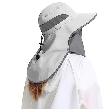 Outdoor Sun Hat Detachable Neck Face Flap UPF 50+UV Protection Visor Fishing Hats with Neck Flap for Men & Women - color: Light Grey
