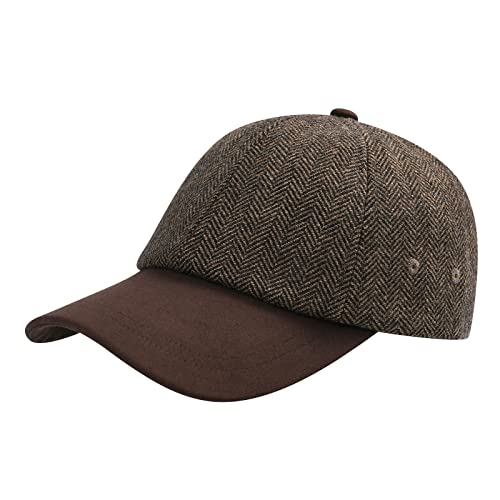 BOTVELA Men Wool Adjustable Tweed Baseball Cap - color: P Herringbone Khaki