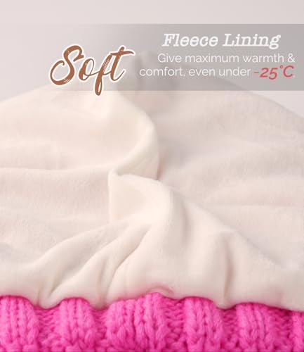 Women Men Winter Beanie Hat with Visor, Warm Fleece Lined Beanie Cap, Thick Knit Cap Slouchy Hat with Brim - color: Pink