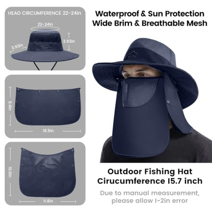 Sun Hats for Men Women UPF 50+ Waterproof Bucket Hat - color: Dark Blue