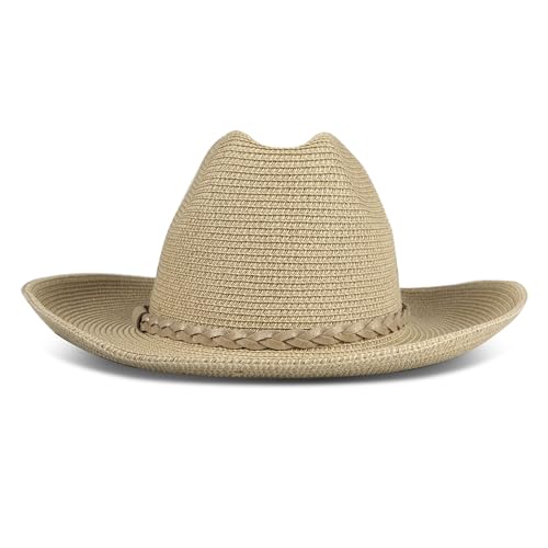 Lucky Brand Women's Straw Cowboy Hat | Rope Design | Western | Style | Fashion | Sun Protection | Breathable - color: Woven Western - Stone