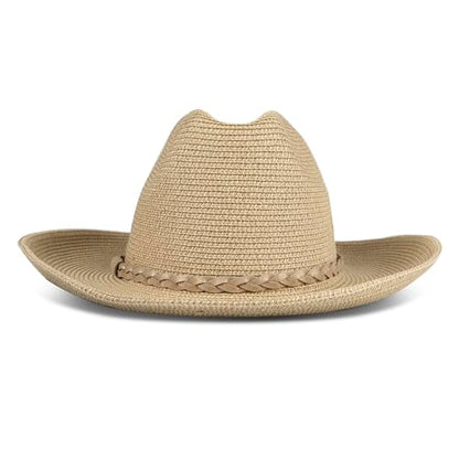 Lucky Brand Women's Straw Cowboy Hat | Rope Design | Western | Style | Fashion | Sun Protection | Breathable - color: Woven Western - Stone