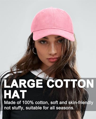 Oversize XXL Baseball Cap for Big Heads 23.6"-25.6", Extra Large Cotton Baseball Hat, Plus Size Unstructured Dad Hats - color: Cotton - Pink