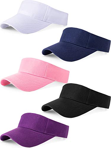 Geyoga 5 Pcs Sports Visor Hats Women Men Adjustable Empty Sun Top Hat Visor for Tennis Baseball Golf Athletic Cycling Running(Navy, Black, White, Pink, Purple) - color: Navy, Black, White, Pink, Purple