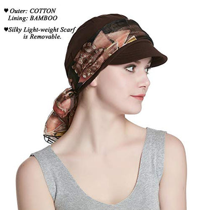 Alnorm Breathable Cotton Hat and Scarf Set Chemo Headwear for Women - color: Coffee Diamonds