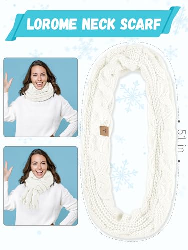 LOROME Winter Beanie Hat Scarf Gloves, Warm Fleece Knit Neck Scarf Set Gift - color: Ivory