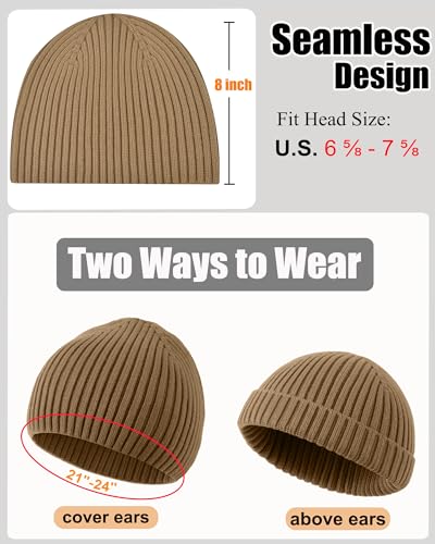 ROYBENS Wool Beanie for Men Women, Seamless Knit Warm Winter Hat Skull Caps - color: 1pcs-light Tan