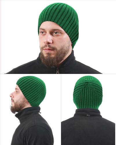Wool Knit Beanie Hats for Men Women,Cuffless Winter Skull Caps - color: 1-kelly Green