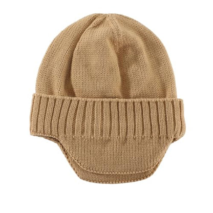 Home Prefer Mens Winter Hat Knit Earflap Hat Stocking Caps with Ears Beanie Hat - color: Khaki